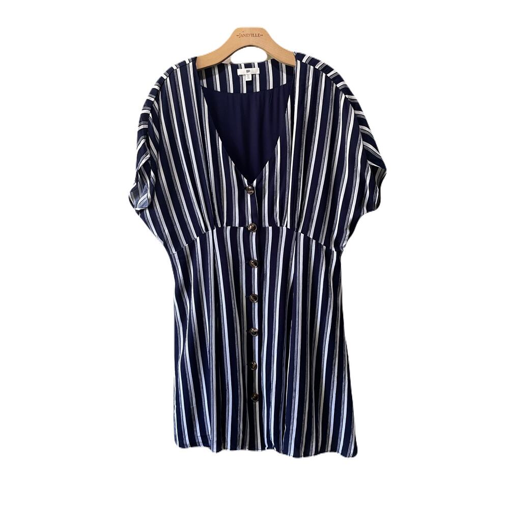 Nordstrom BP Navy Blue White Striped Spring Summer Button Up Mini Dress size XL